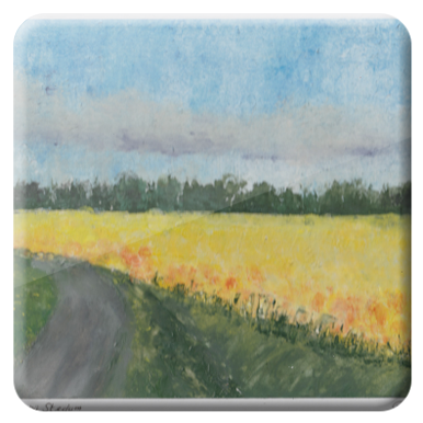 © Gerry Jöris  - Koolzaadveld 2025-2 - 23x31 - aquarel op karton met creditkaart - 20052025